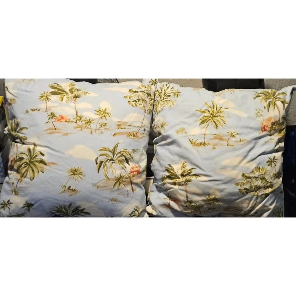 5 pc King Bed Sham Set Tropical Palm Fashion On 5th Cotton Light Blue Green Read